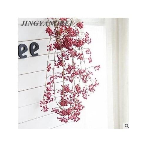 88CM Artificial Red Beans fruits Vine Fake Flowers Rattan Wedding Candy Box Home Decoration