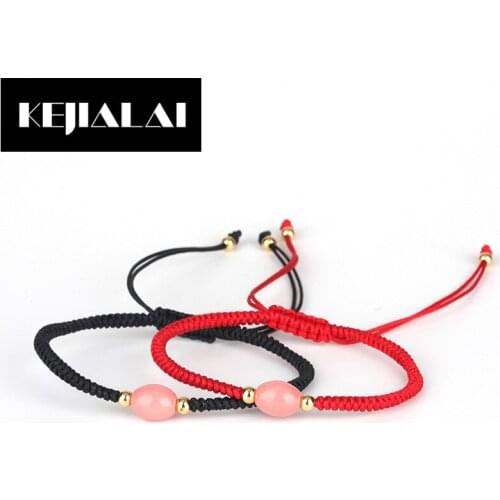 KEJIALAI Red& Black Color Handmade Macrame Bracelet Colorful Round Oval Beads Charm Simple Style for Party Girls Women Best Gift