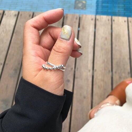 925 Sterling Silver Double Layer Wire Ring Bead Chain Rings for Women Girls Minimalist Design Korean Style Fashionable Jewelry
