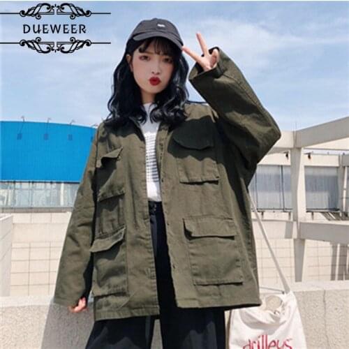 DUEWEER Jackets Coats Womens Turn-down Collar Single Breasted Solid Simple All-match Harajuku Korean Style Women Jacket