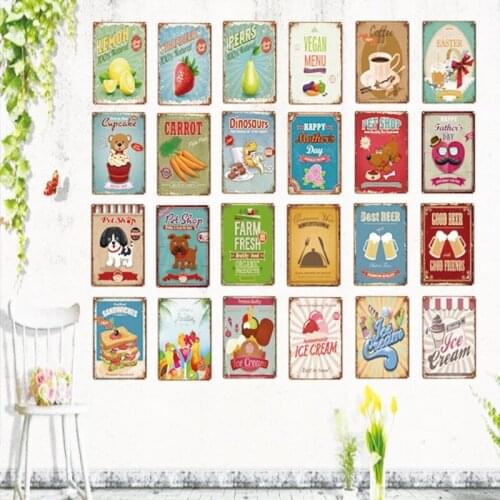 Lemon Retro Fruit Metal Painting Food Tin Signs Home Art Shop Restaurant Decoration Wall sticker 30X20CM