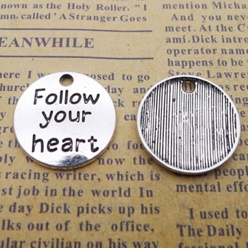 RAINXTAR Fashion Alloy 20mm Follow Your Heart Round Charms 50pcs AAC669