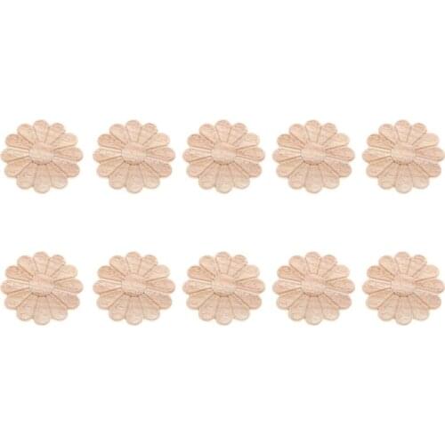 10Pcs Unpainted Round Flower Pattern Wood Carved Applique Frame Onlay Cabinet Furniture Decoration 6cm