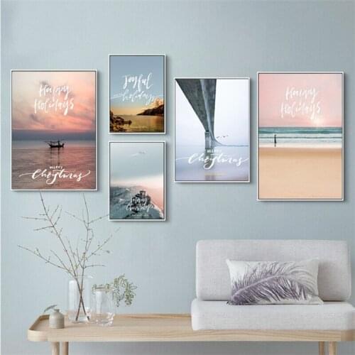 Nordic Style Photography Scenery Mountain Boat River Bridge Building Canvas Painting Wall Picture Poster Living Room Decoration