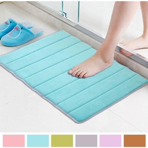 New 60x40cm Toilet Non Slip Kitchen Door Floor Mat Carpet For Water Absorption Bathroom Mat Coral Fleece Memory Foam Bath Mat