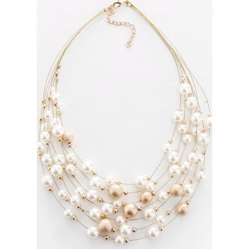 KMVEXO 2020 New Fashion Jewelry Gold Color Multi Layer Chains Imitation Pearl Necklaces For Women Party Wedding Bride Necklace