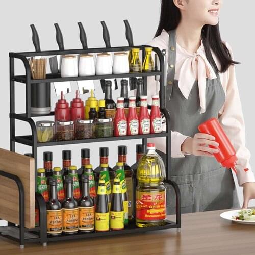 30/40/50cm 3 Tier Stainless Steel Kitchen Countertop Spice Rack Organizer Cabinet Shelves Knife Holder with Cutting Board Rack