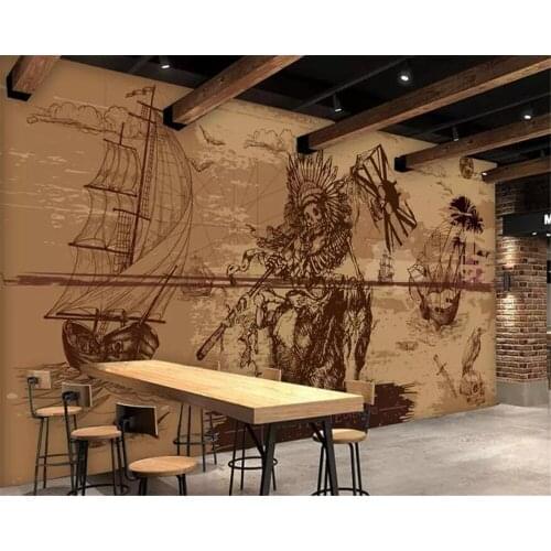 Beibehang Custom wallpaper fresco 3d photo mural Europe and America nostalgic retro pirate bar restaurant background wall paper
