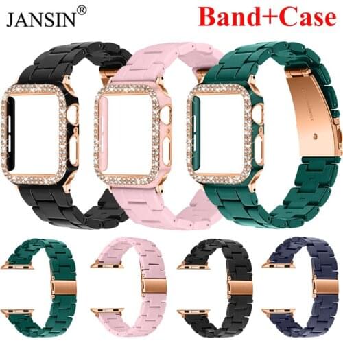 Resin Watch Strap For Apple Watch Band 44mm 40mm Bracelet Diamond Cover Correa For Appe watch band 38mm 42mm SE 6 5 4 3 2 Strap