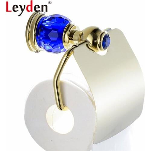 Leyden Luxury Blue Crystal Toilet Paper Holder Brass Gold Roll Holder Wall Mounted Toilet Tissue Holder Bathroom Accessories