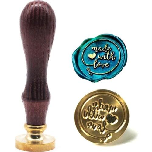 Made with Love Wax Seal Stamp Heart Sealling Wax Stamps Metal Wax sellos Wood Handle for Gift Package Wedding Invitation Card