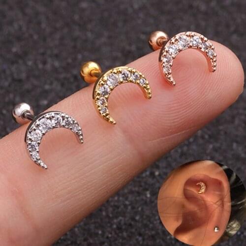 Starbeauty 0.8x7mm Top Crystal Moon Tragus Piercing Oreja Helix Piercing Cartilage Earrings Stud Conch Ear Piercing Body Jewelry