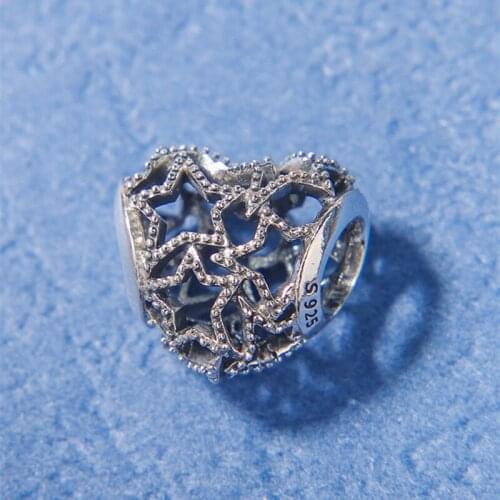 2019 Winter Openwork Heart & Beaded Stars Charm 925 Sterling Silver Charms Beads Fit Bracelets DIY Women Christmas Gift Jewelry