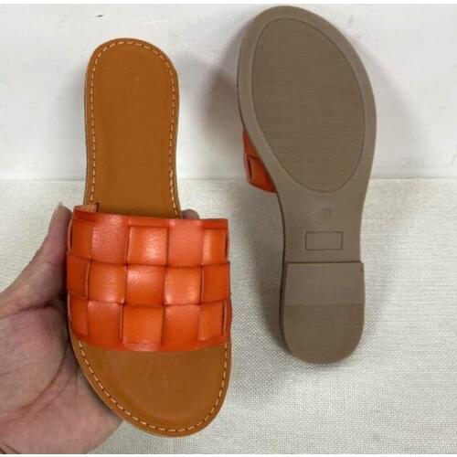 Large Size Women Summer Slippers Shoes Square Toe PU Leather Flat Outside Seaside Beach Slides Solid Bran Shoes Woman