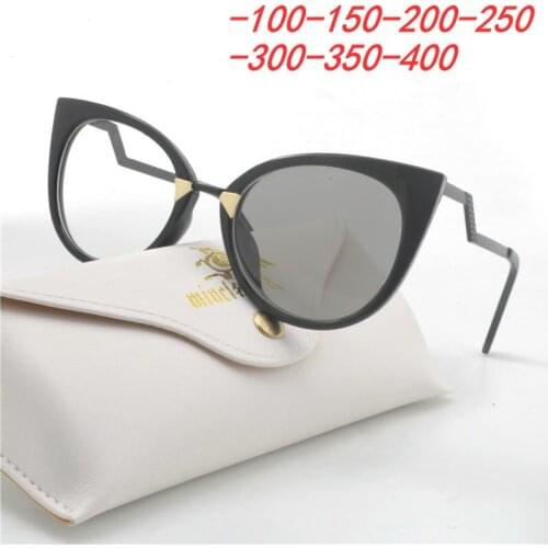 2018 Luxury transition sun photochromic finished myopia sunglasses UV400 women optical cat women prescription glasses frame FML
