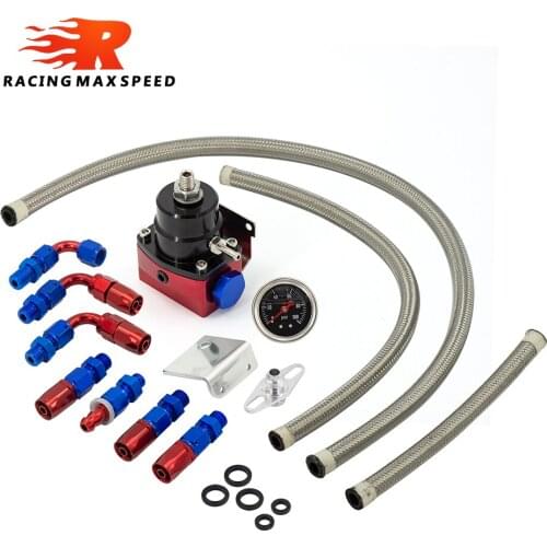 Universal Adjustable Fuel Pressure Regulator with 0-100psi Oil Pressure Gauge AN6 Fitting End Black-Red Color Body