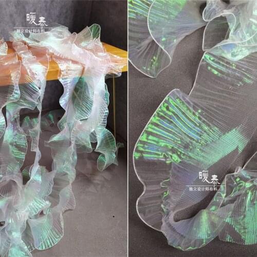 Wave Pleated Organza Lace Trim Pink Green Reflective Ruffle Folds DIY Decor Collar Cuff Skirt Wedding Dress Designer Accessories