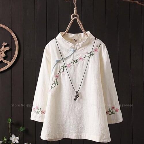 Women Chinese Style Qipao Tops Retro Embroidery Cheongsam Tee Shirt Coats Vintage Blouse Elegant Hanfu T-Shirt Tang Suit Outfits