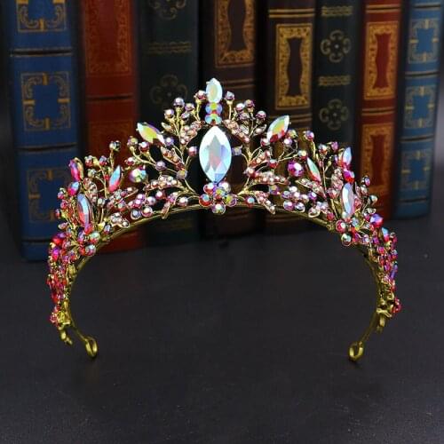 Corlorful Rhinestone Bridal Tiaras And Crowns Women Crystal Baroque Bride Jewelry Pageant Diadem Party Wedding Hair Accessories