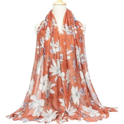 Flower Printed Scarf Womens Wrap Bali Yarn Cotton Linen Warm Large Size Autumn Winter Shawl Trendy Ladies Fashion Scarves