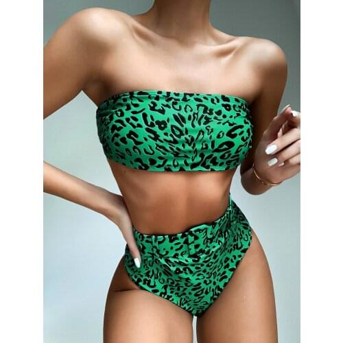 2021 Rose Red Swimsuit Hot Style Womens Fluorescent Yellow Bikini Hot Green Leopard Bikini High Waist Printed Swimsuit SW670