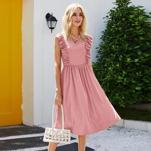 Summer New Arrivals Womens Casual Dress Fashion Ruffled Sleeveless Lady Beach Dress Vintage Retro Party Club Vestidos Holiday
