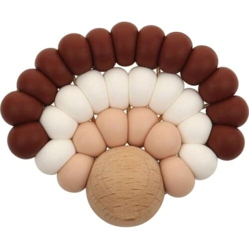 1PC Silicone Beads Teether Wooden Beads Bracelet Nursing Teething Toys BPA Free DIY Baby Teether Y1QF