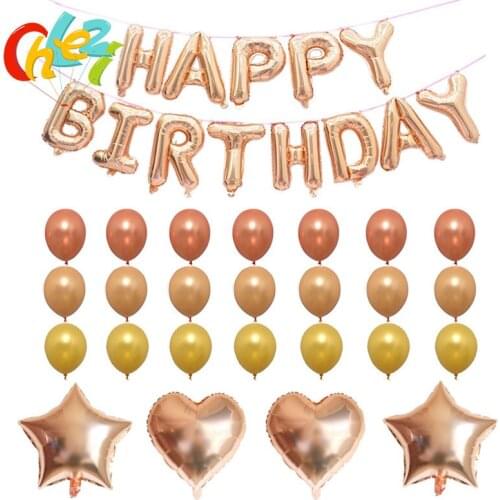1 set Happy Birthday Letter Balloons 18 Inch Rose Gold Champagne Latex Foil Balloons Baby Adult Birthday Party Decor Supplies