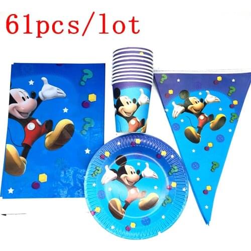 Disney Mickey Mouse 20plates+20cups+20flags+1 tablecloth happy birthday party supplies 20person party decoration tableware set