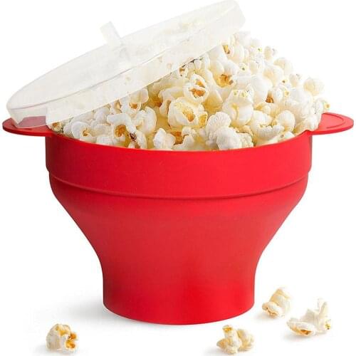 2020 New Portable Reusable Silicone Folding Heat Resistant Microwave Popcorn Bowl Container Kitchen Baking Tool with Cover