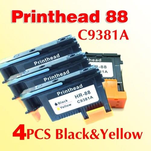 4pcs 88 Black/Yellow Printhead C9381A compatible for 88 L7580 7590 K5400 K550 print head