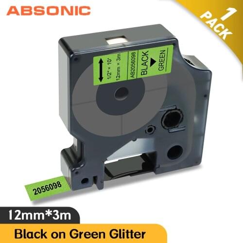Absonic 12mm Glitter Label Tape Compatible Dymo D1 COLORPOP Labels 2056098 Black on Green for Dymo LabelManager 160 280 Printer