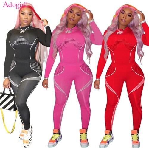 Adogirl Striped Polka Dots Two Pieces Sets Long Sleeve Top Skinny Pants Workout Tracksuit New Fashion Sportswear Fitness Suit