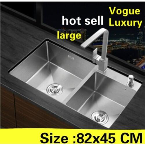 Free shipping Apartment luxury do the dishes 304 stainless steel big kitchen manual sink double groove hot sell 820x450 MM