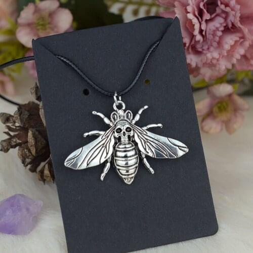 Skull Bee Pendant Death Head Honeybee Insect Necklace For Women Silver Jewelry