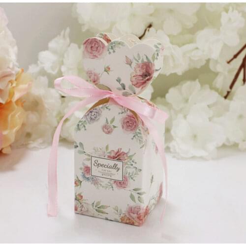 Flower Wedding Dragees Box Wedding Favors and Gift Boxes Chocolate Packaging Box with Ribbon Festive Party Supplies 20pcs/lot