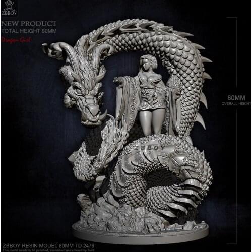 H80mm Resin Dragon and beauty model kits toy self-assembled TD-2476