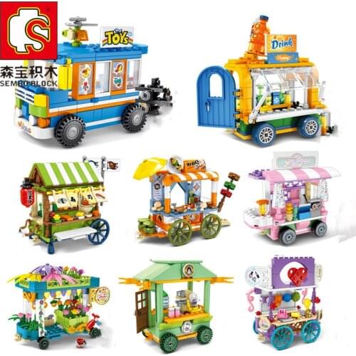 Sembo City Street Building Blocks Snack Retail Shop Pizza Ice Cream Car Truck Educational Toys For Children Bricks Friends