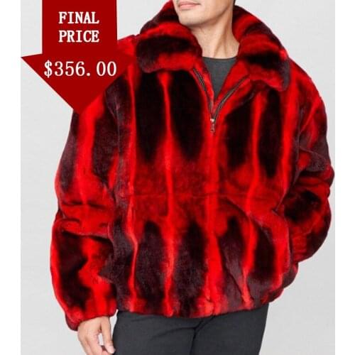 Bomber Jacket Men Fur Coat Winter Fashion Warm Rex Rabbit Fur Overcoat High Quality Chinchilla Colored