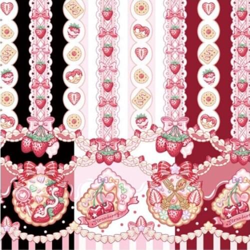 Lolita Strawberry Cherry Biscuit Four Way Stretch Polyester Fabric for Girl Summer Dress Skirt Blouse Pants DIY
