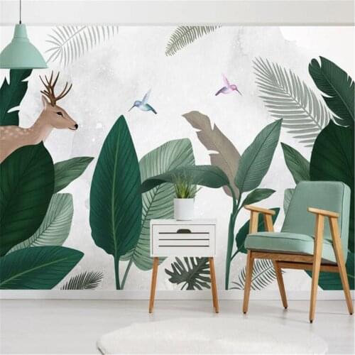 Milofi non-woven wallpaper large wallpaper mural tropical plants fresh leaves hand-painted background wall decorative painting