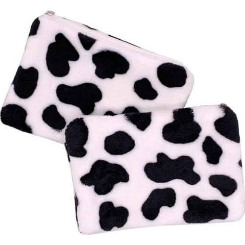 Cute Cow Pattern Plush Coin Purses Mini Coin Wallet Eraser Storage Bag Pencil Case Women Girl Credit ID Wallet Pocket Stationery