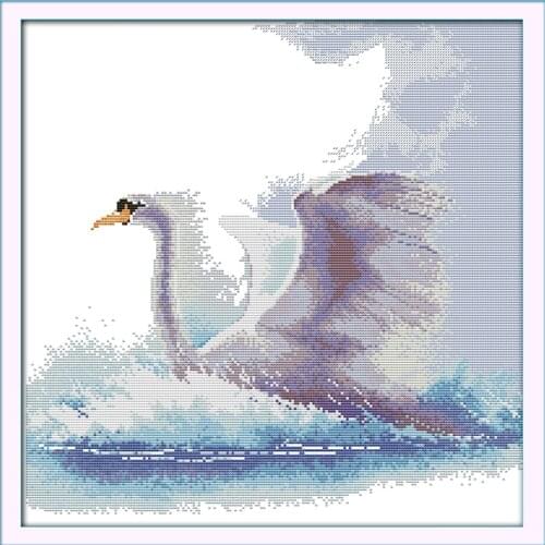 The flight swan cross stitch kit 14ct 11ct pre stamped canvas cross stitching animal lover embroidery DIY handmade needlework
