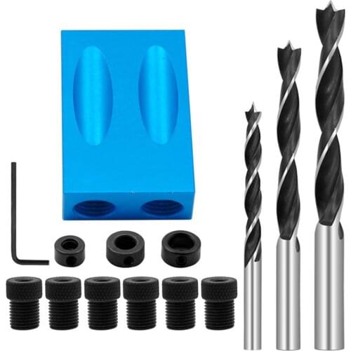 14pcs Woodworking Oblique Hole Locator Pocket Oblique Hole Screw Jig Locator Drill Bits Angle Drill Guide Set Hole Puncher