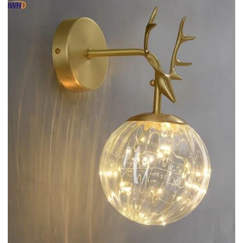 Copper Nordic Wall Lamps Glass Ball Fixture Home Art Decor Wall Light Creative Deer Shining Warm Light AC 110V-220V