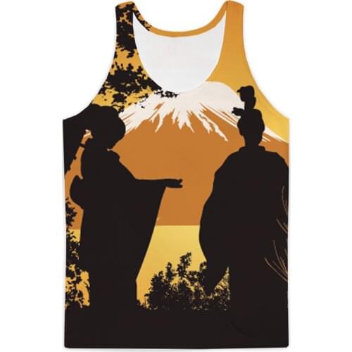 REAL American SIZE Geisha and Pagoda Sublimation Print Tank Top