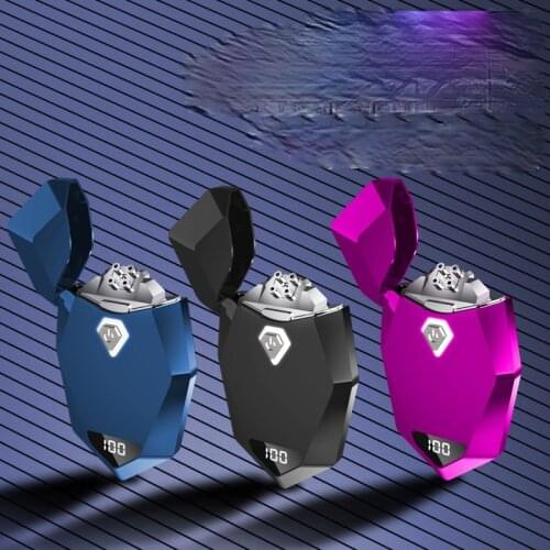 The New Rechargeable Lighter, Double Arc Windproof Diamond Lighter, Digital Display of Power and Loud Sound Good Gift for Friend