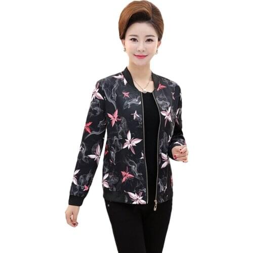 2020 NEW Middle Aged Plus Size Womens Spring Autumn Short Coat Mother Printed Zipper Small Windbreaker Jacket Outerwear x962