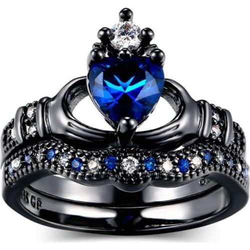 2021 New Luxury Double-decker heart-shaped Crown Ring Wedding Ring Set For Women Lady Anniversary Gift Jewelry R5856