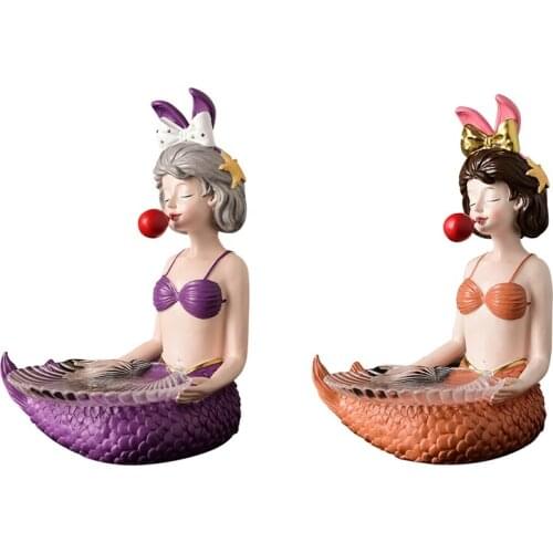 Nordic Bubble Mermaid Girl Storage Tray Sculpture Ornament Resin Desktop Sundries Tray Figurines For Home Decor